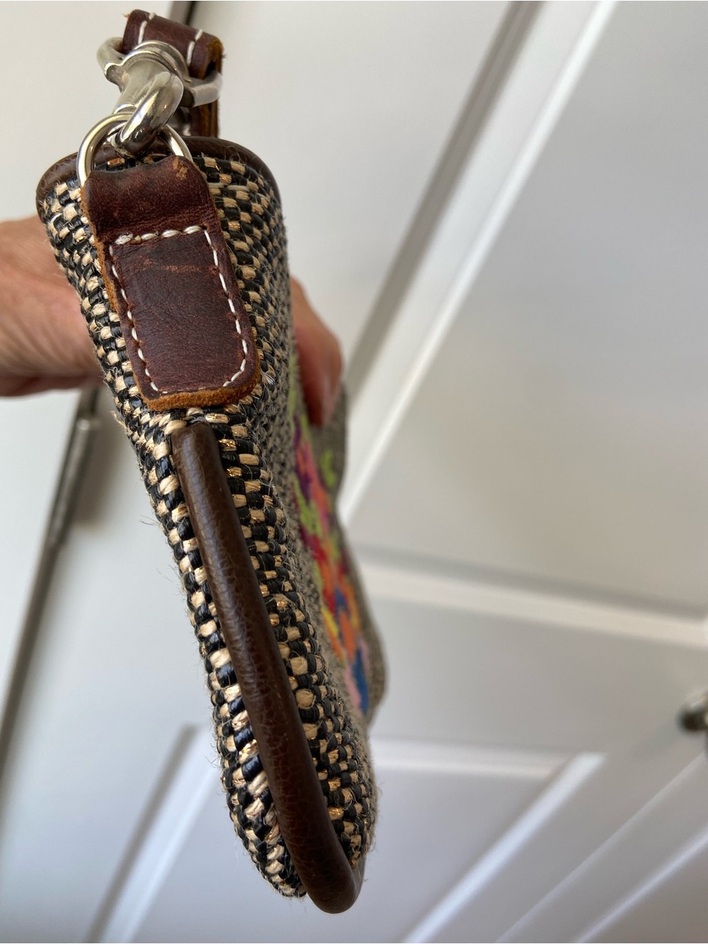 Consuela embroidered floral wristlet pouch leather trim leopard inside Retired - Picture 10 of 16
